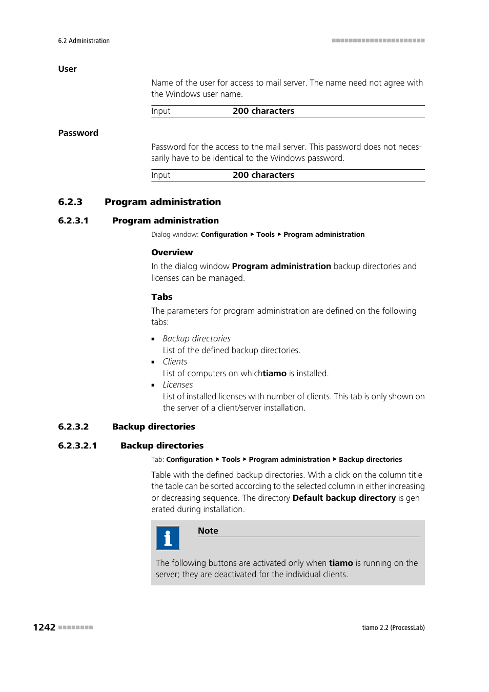 3 program administration, 1 program administration, 2 backup directories | 1 backup directories, Program administration 2, Backup directories | Metrohm tiamo 2.2 (ProcessLab) User Manual | Page 1258 / 1644