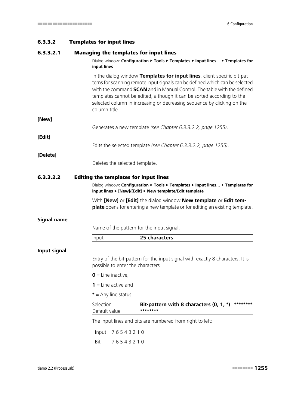 2 templates for input lines, 1 managing the templates for input lines, 2 editing the templates for input lines | Input lines | Metrohm tiamo 2.2 (ProcessLab) User Manual | Page 1271 / 1644