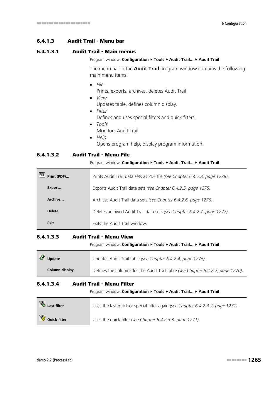 3 audit trail - menu bar, 1 audit trail - main menus, 2 audit trail - menu file | 3 audit trail - menu view, 4 audit trail - menu filter, Menu bar | Metrohm tiamo 2.2 (ProcessLab) User Manual | Page 1281 / 1644