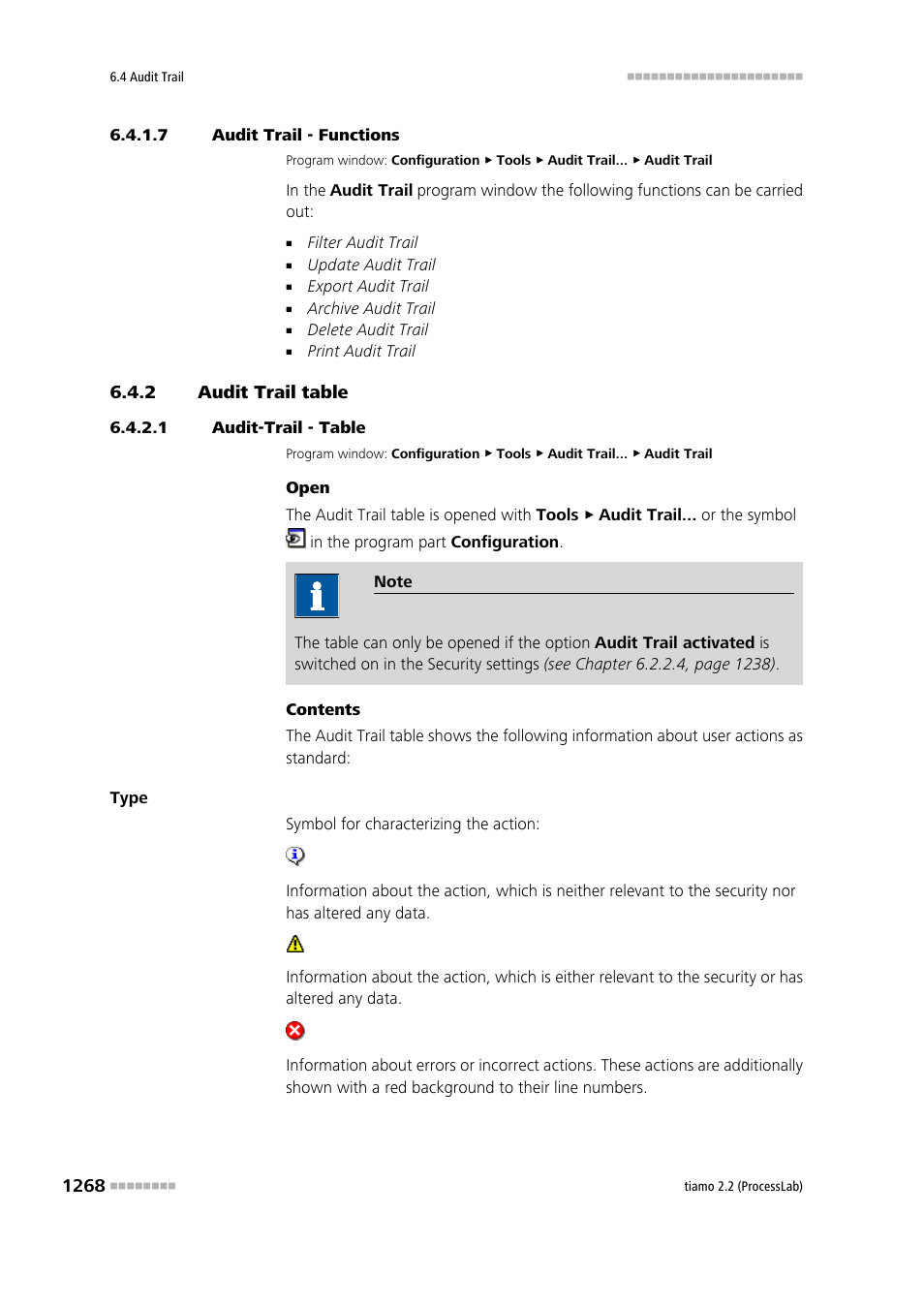 7 audit trail - functions, 2 audit trail table, 1 audit-trail - table | Audit trail table 8, Audit trail table | Metrohm tiamo 2.2 (ProcessLab) User Manual | Page 1284 / 1644