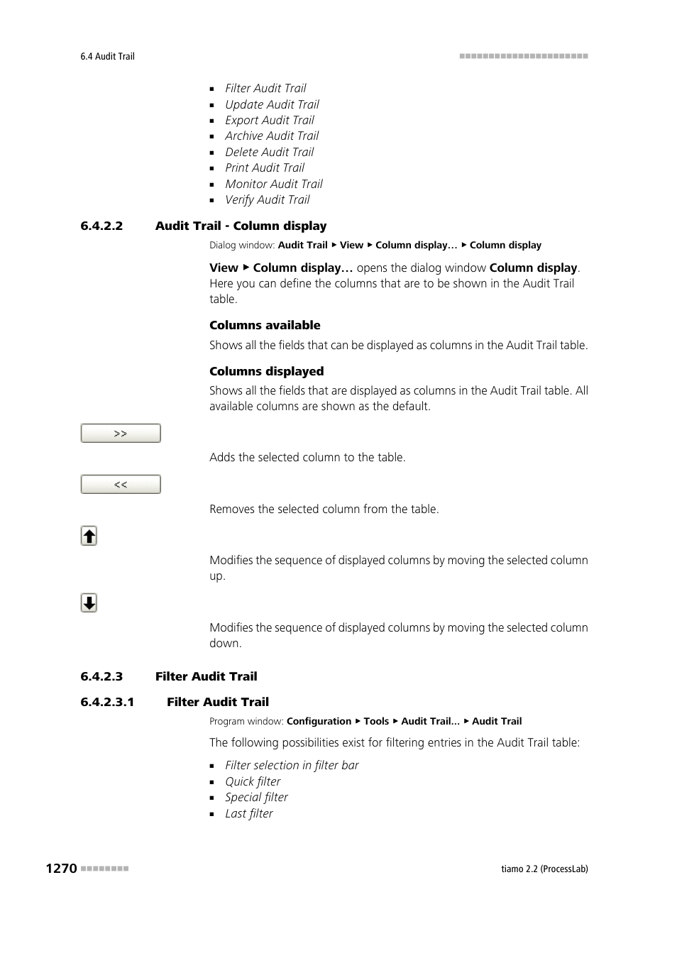 2 audit trail - column display, 3 filter audit trail, 1 filter audit trail | Filter audit trail | Metrohm tiamo 2.2 (ProcessLab) User Manual | Page 1286 / 1644