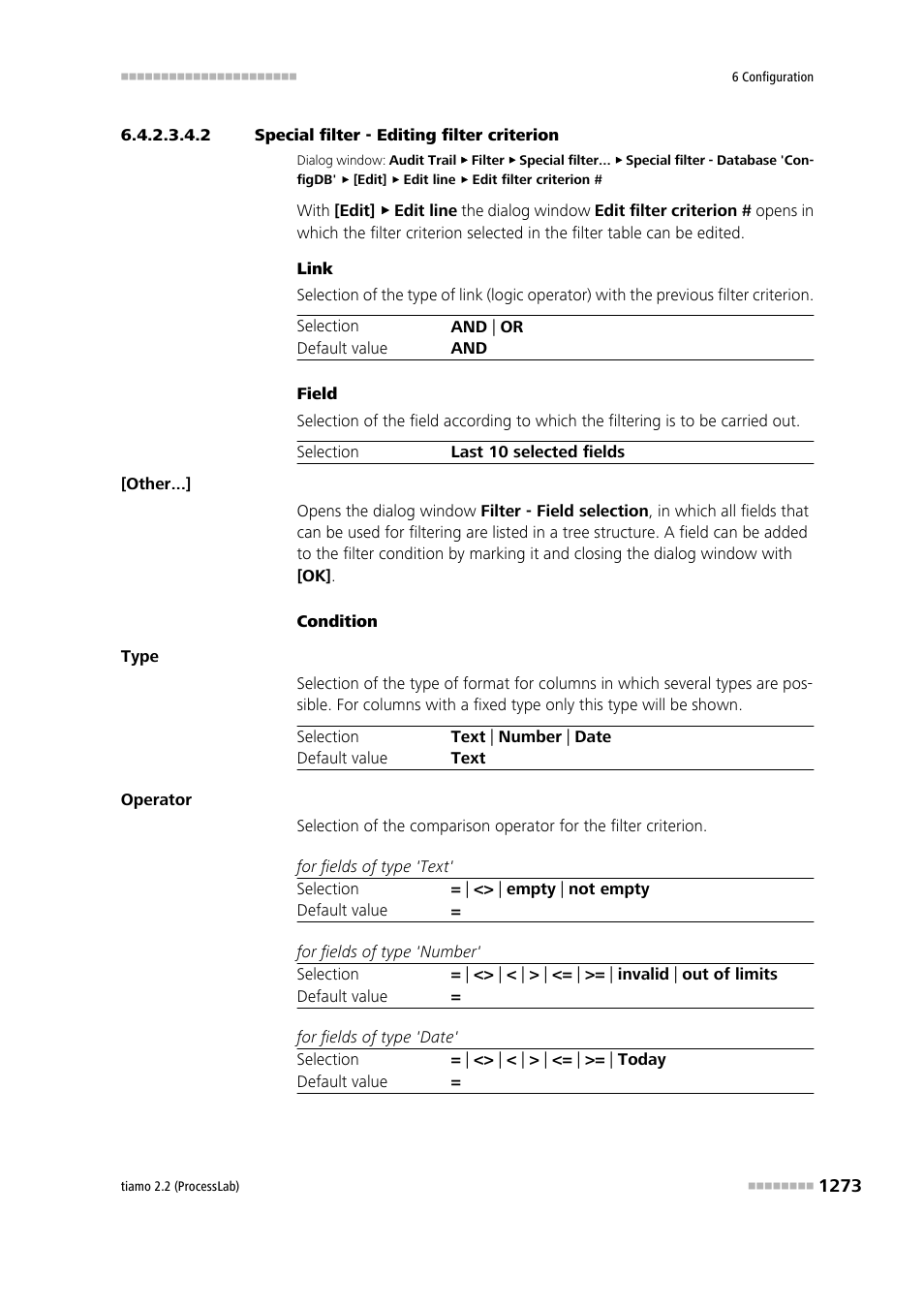 2 special filter - editing filter criterion, Edit filter criterion | Metrohm tiamo 2.2 (ProcessLab) User Manual | Page 1289 / 1644