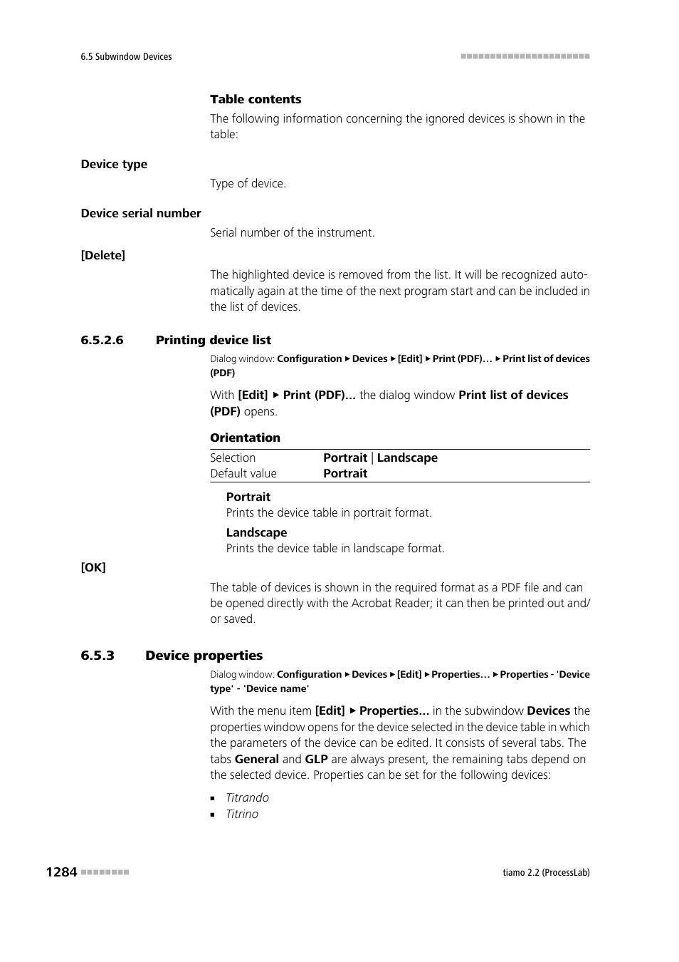 6 printing device list, 3 device properties, Device properties 4 | Metrohm tiamo 2.2 (ProcessLab) User Manual | Page 1300 / 1644