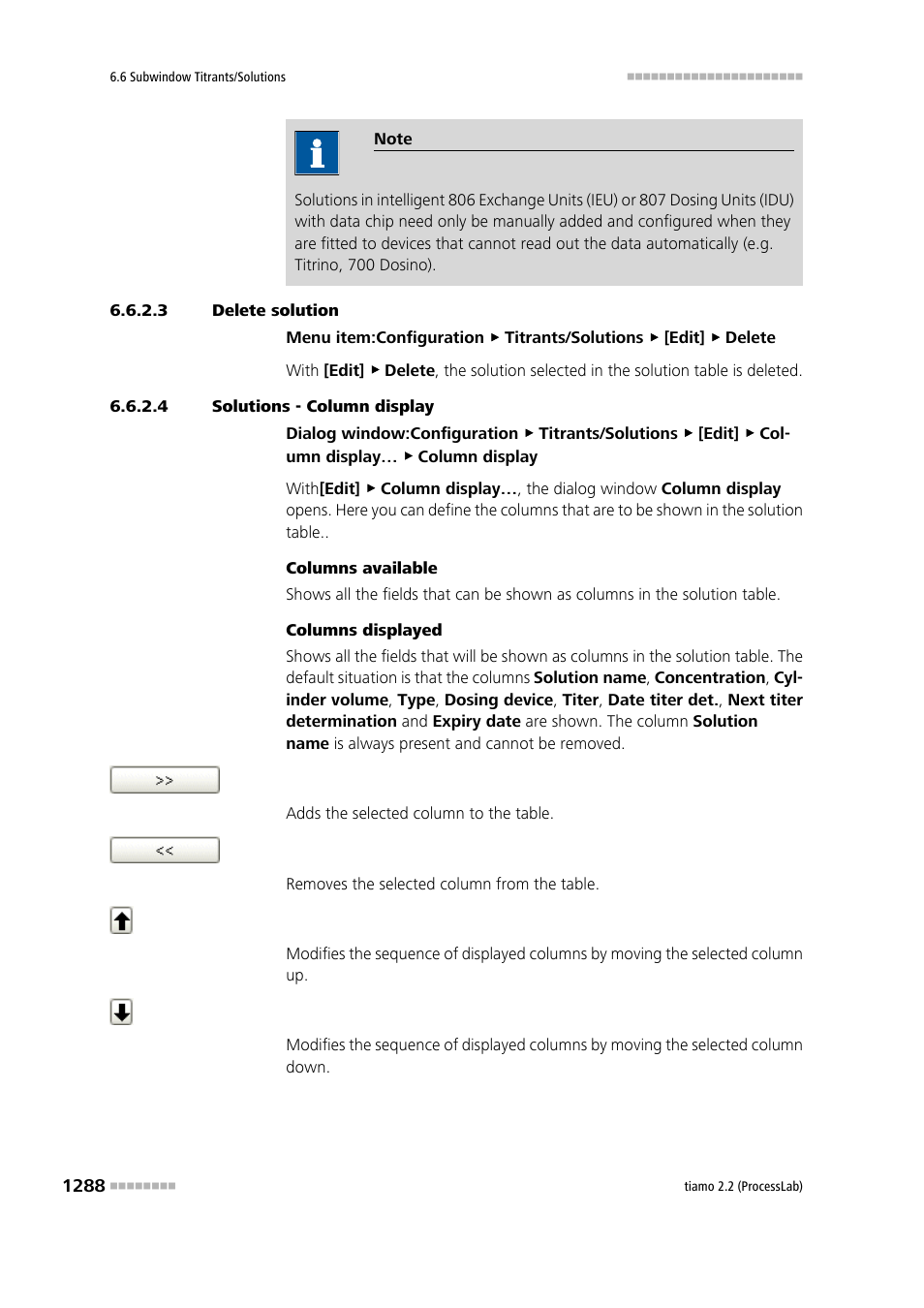 3 delete solution, 4 solutions - column display | Metrohm tiamo 2.2 (ProcessLab) User Manual | Page 1304 / 1644