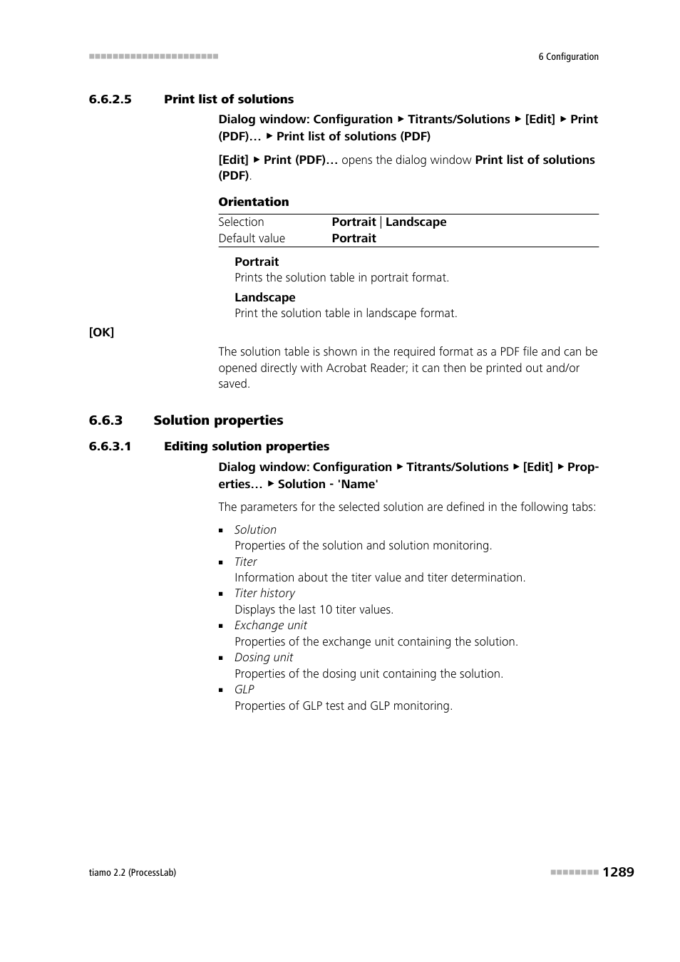 5 print list of solutions, 3 solution properties, 1 editing solution properties | Solution properties 9 | Metrohm tiamo 2.2 (ProcessLab) User Manual | Page 1305 / 1644