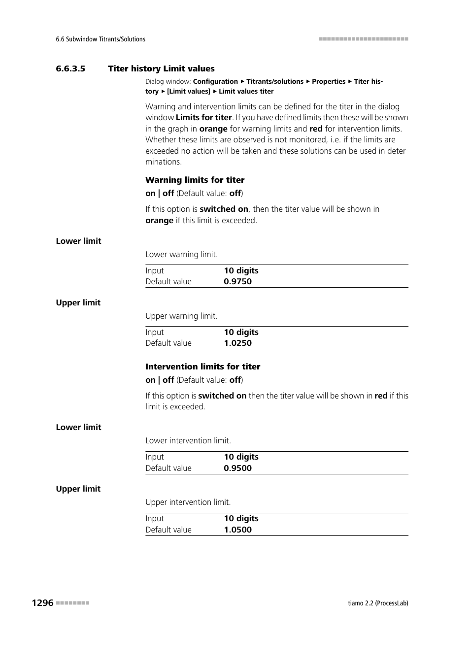 5 titer history limit values | Metrohm tiamo 2.2 (ProcessLab) User Manual | Page 1312 / 1644