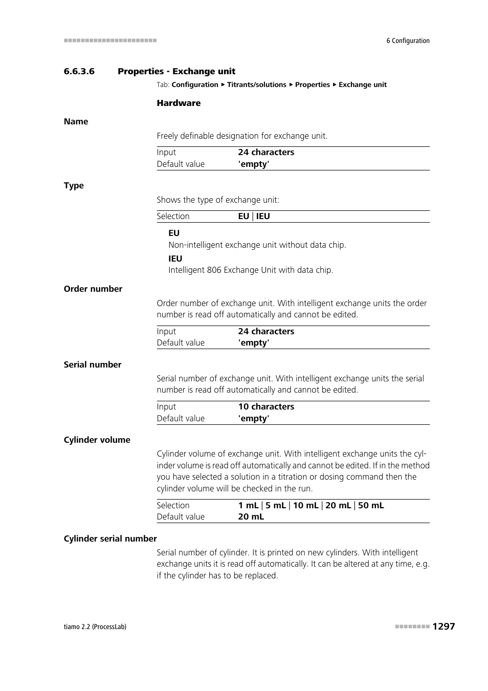 6 properties - exchange unit | Metrohm tiamo 2.2 (ProcessLab) User Manual | Page 1313 / 1644