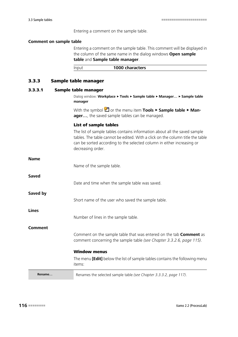 3 sample table manager, 1 sample table manager, Sample table manager | Metrohm tiamo 2.2 (ProcessLab) User Manual | Page 132 / 1644