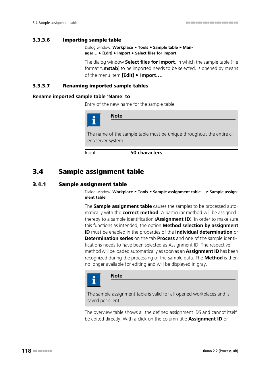 6 importing sample table, 7 renaming imported sample tables, 4 sample assignment table | 1 sample assignment table, Sample assignment table, Edit sample assignment table | Metrohm tiamo 2.2 (ProcessLab) User Manual | Page 134 / 1644