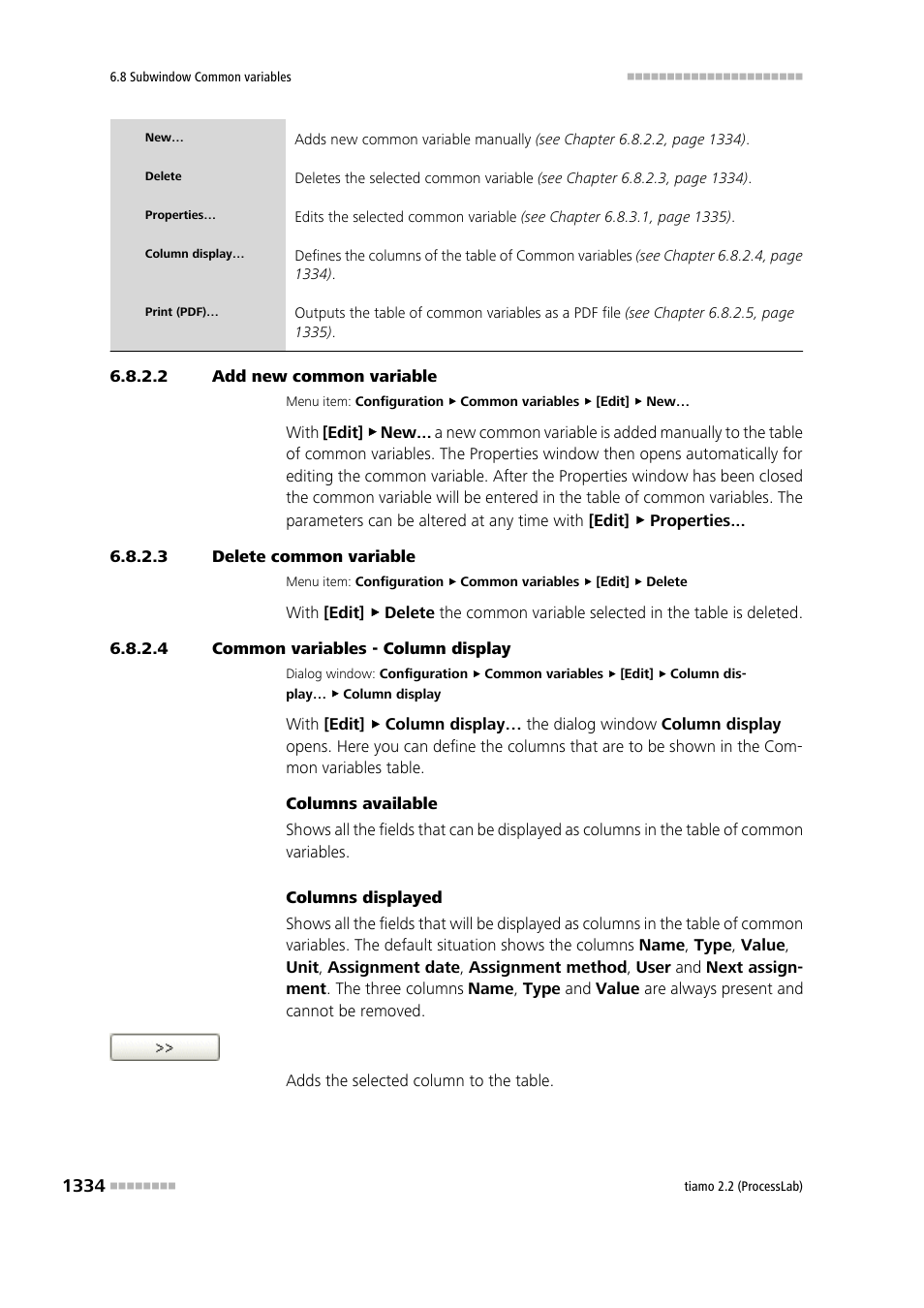 2 add new common variable, 3 delete common variable, 4 common variables - column display | Metrohm tiamo 2.2 (ProcessLab) User Manual | Page 1350 / 1644