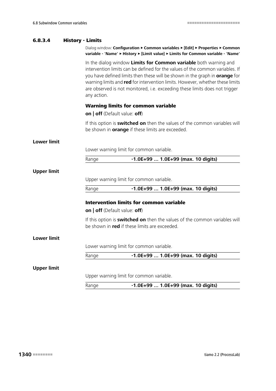 4 history - limits | Metrohm tiamo 2.2 (ProcessLab) User Manual | Page 1356 / 1644