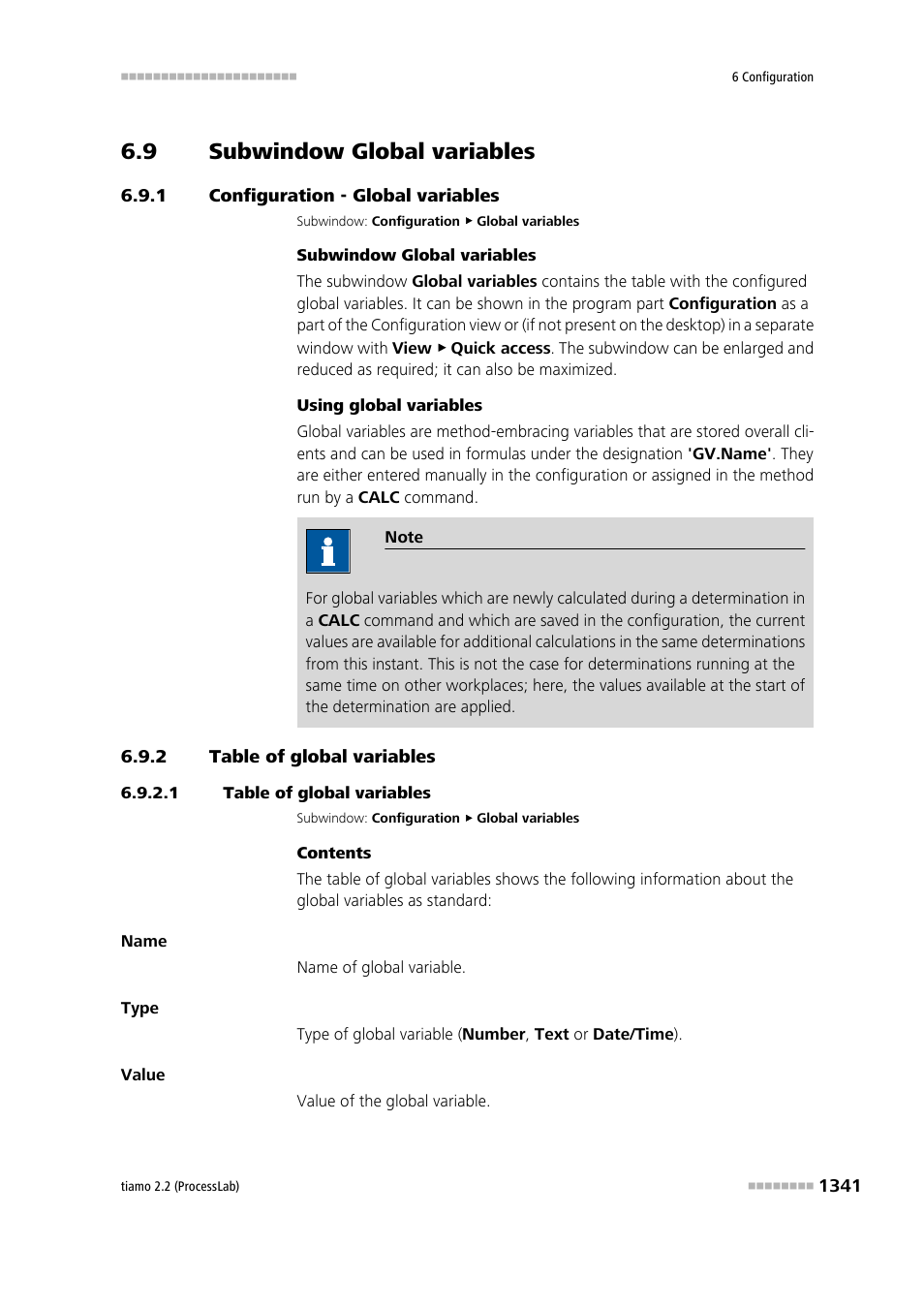 9 subwindow global variables, 1 configuration - global variables, 2 table of global variables | 1 table of global variables, Subwindow global variables 1, Configuration - global variables 1, Table of global variables 1 | Metrohm tiamo 2.2 (ProcessLab) User Manual | Page 1357 / 1644