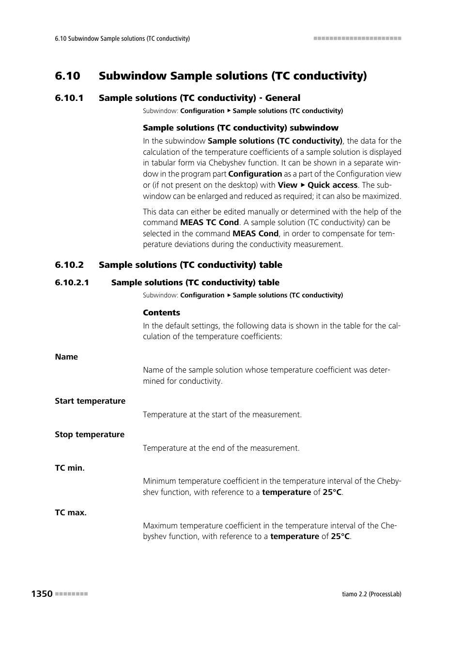 10 subwindow sample solutions (tc conductivity), 1 sample solutions (tc conductivity) - general, 2 sample solutions (tc conductivity) table | 1 sample solutions (tc conductivity) table, Sample solutions (tc conductivity) - general 0, Sample solutions (tc conductivity) table 0, Sample solution (tc conductivity) | Metrohm tiamo 2.2 (ProcessLab) User Manual | Page 1366 / 1644