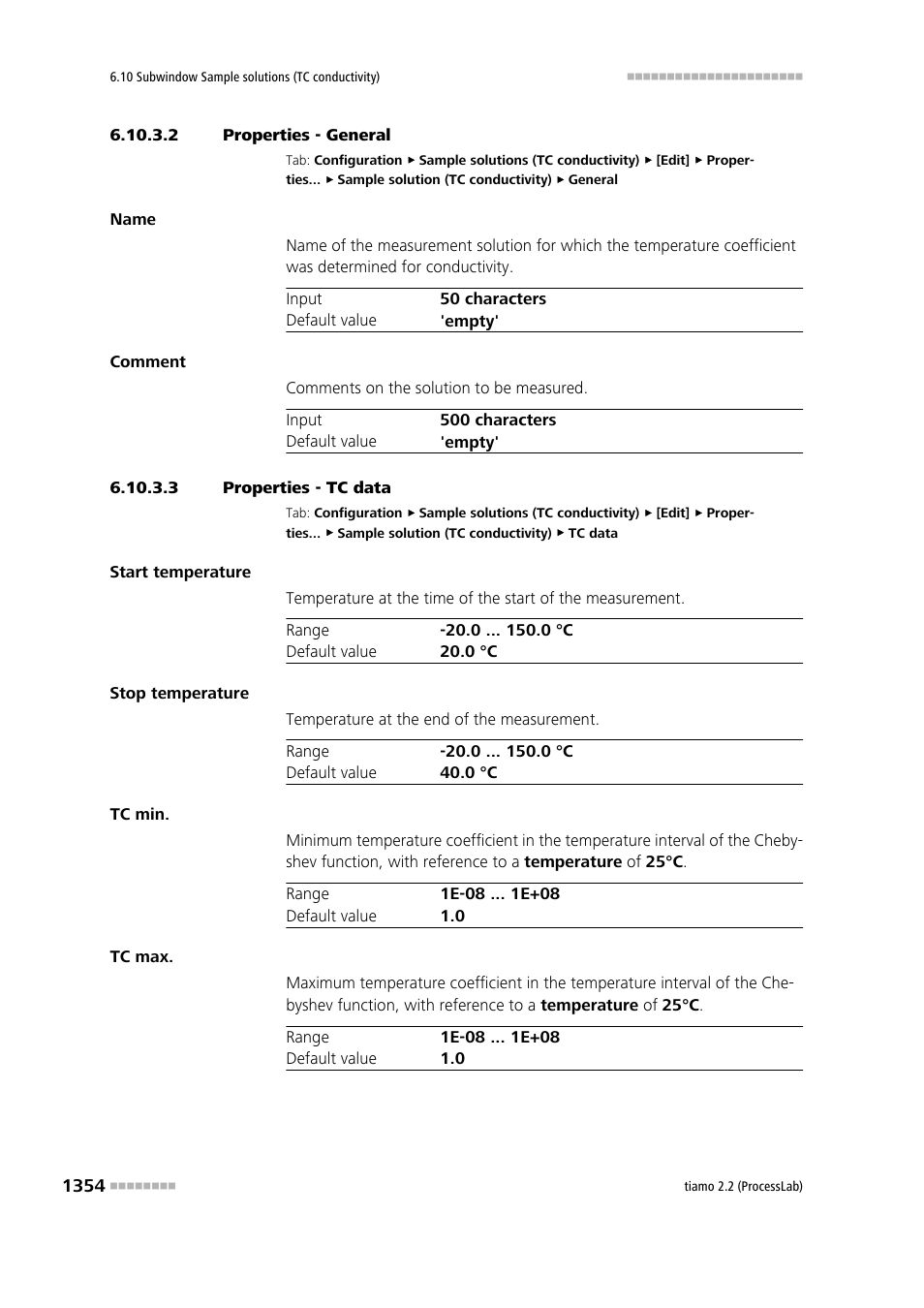 2 properties - general, 3 properties - tc data | Metrohm tiamo 2.2 (ProcessLab) User Manual | Page 1370 / 1644
