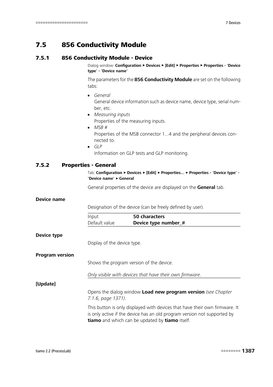 5 856 conductivity module, 1 856 conductivity module - device, 2 properties - general | 856 conductivity module 7, 856 conductivity module - device 7, 856 conductometer | Metrohm tiamo 2.2 (ProcessLab) User Manual | Page 1403 / 1644