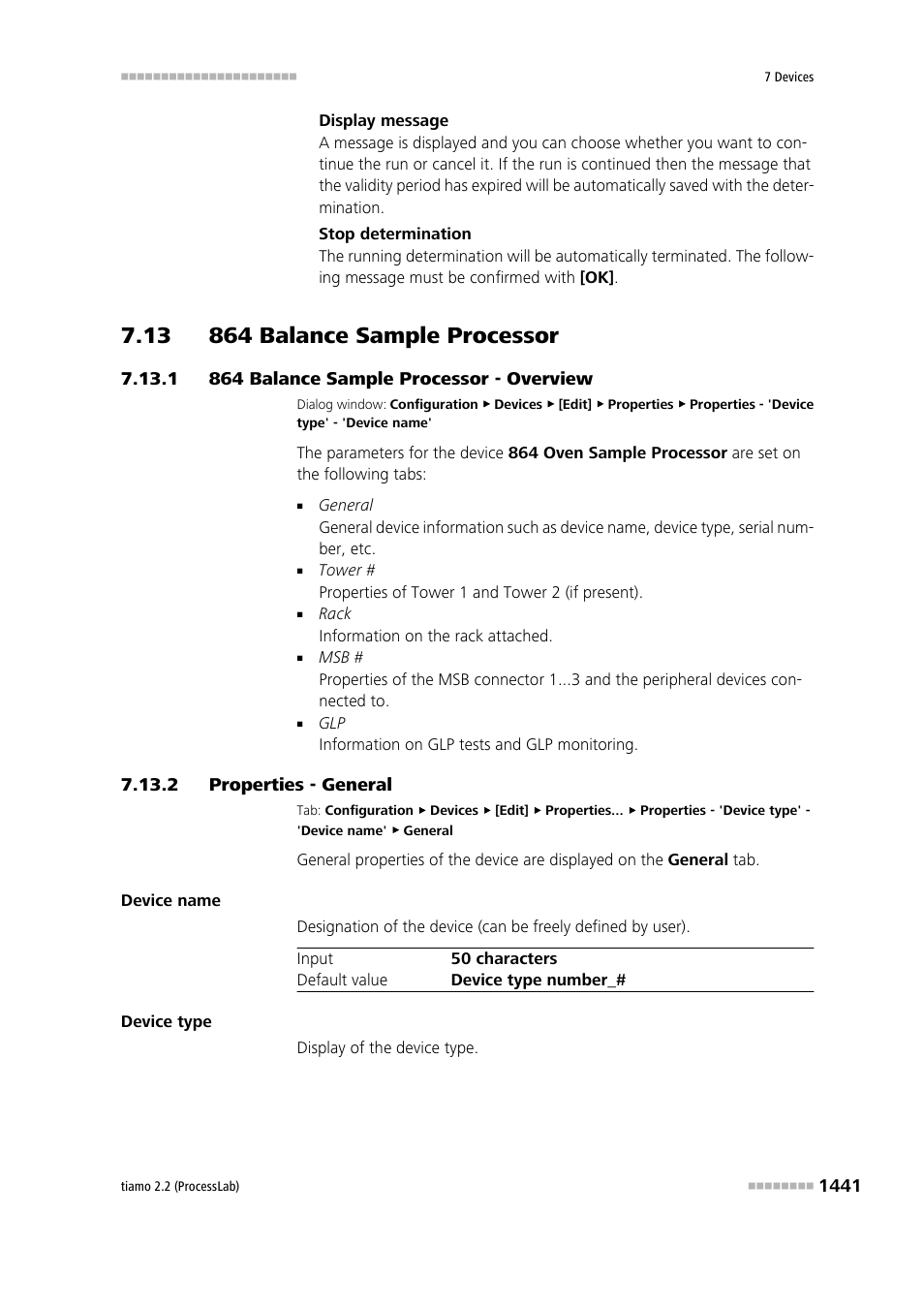 13 864 balance sample processor, 1 864 balance sample processor - overview, 2 properties - general | 13 864 balance sample processor 1 7.13.1, 864 balance sample processor - overview 1, 864 balance sample processor | Metrohm tiamo 2.2 (ProcessLab) User Manual | Page 1457 / 1644
