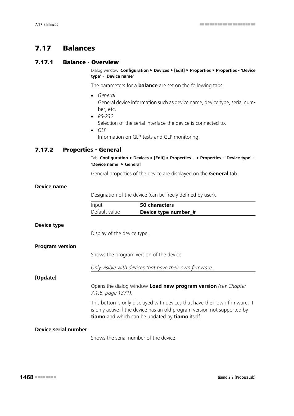 17 balances, 1 balance - overview, 2 properties - general | 17 balances 8 7.17.1, Balance - overview 8, Balance | Metrohm tiamo 2.2 (ProcessLab) User Manual | Page 1484 / 1644