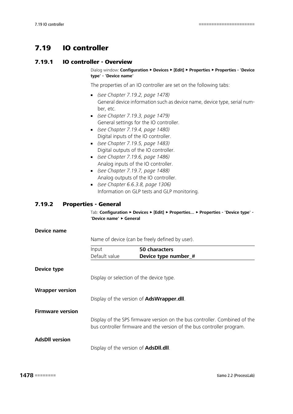 19 io controller, 1 io controller - overview, 2 properties - general | 19 io controller 8 7.19.1, Io controller - overview 8, Properties - general 8, Properties - general 3, Io controller | Metrohm tiamo 2.2 (ProcessLab) User Manual | Page 1494 / 1644