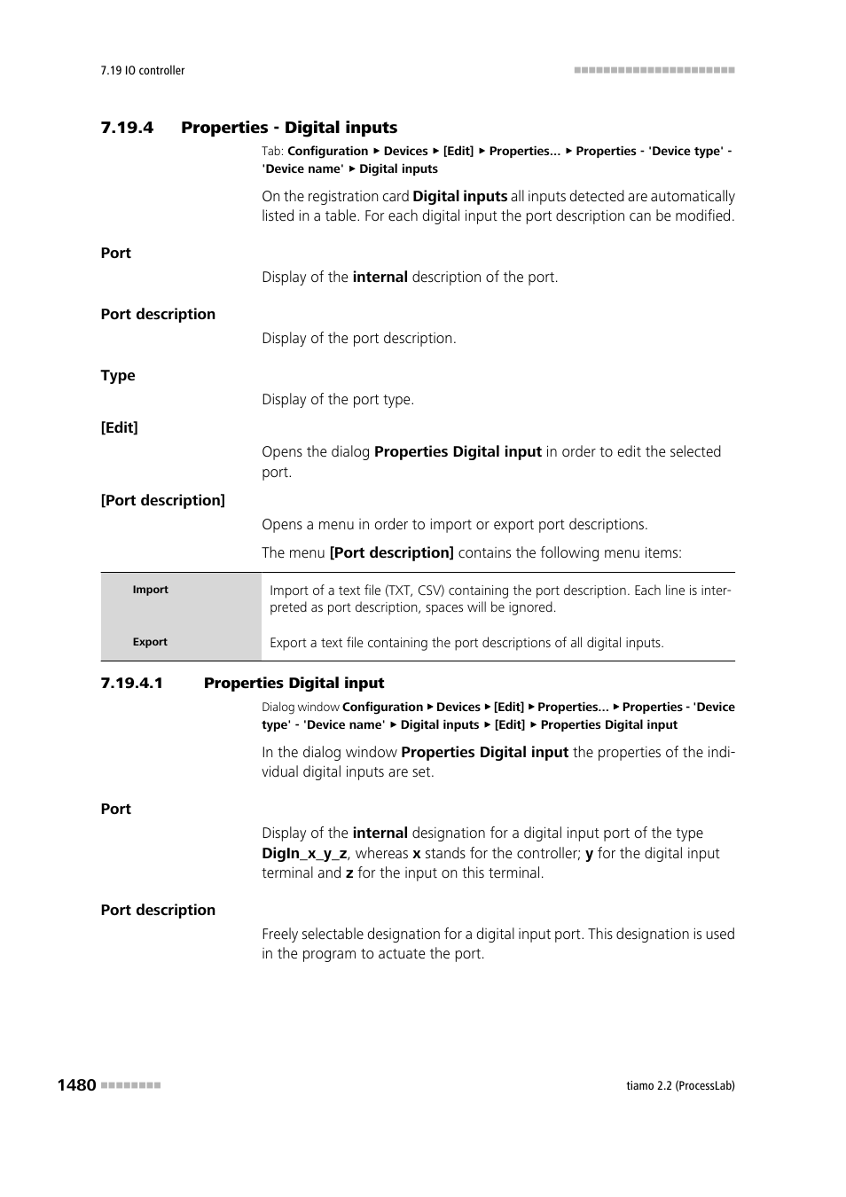 4 properties - digital inputs, 1 properties digital input, Properties - digital inputs 0 | Properties - digital inputs 5 | Metrohm tiamo 2.2 (ProcessLab) User Manual | Page 1496 / 1644