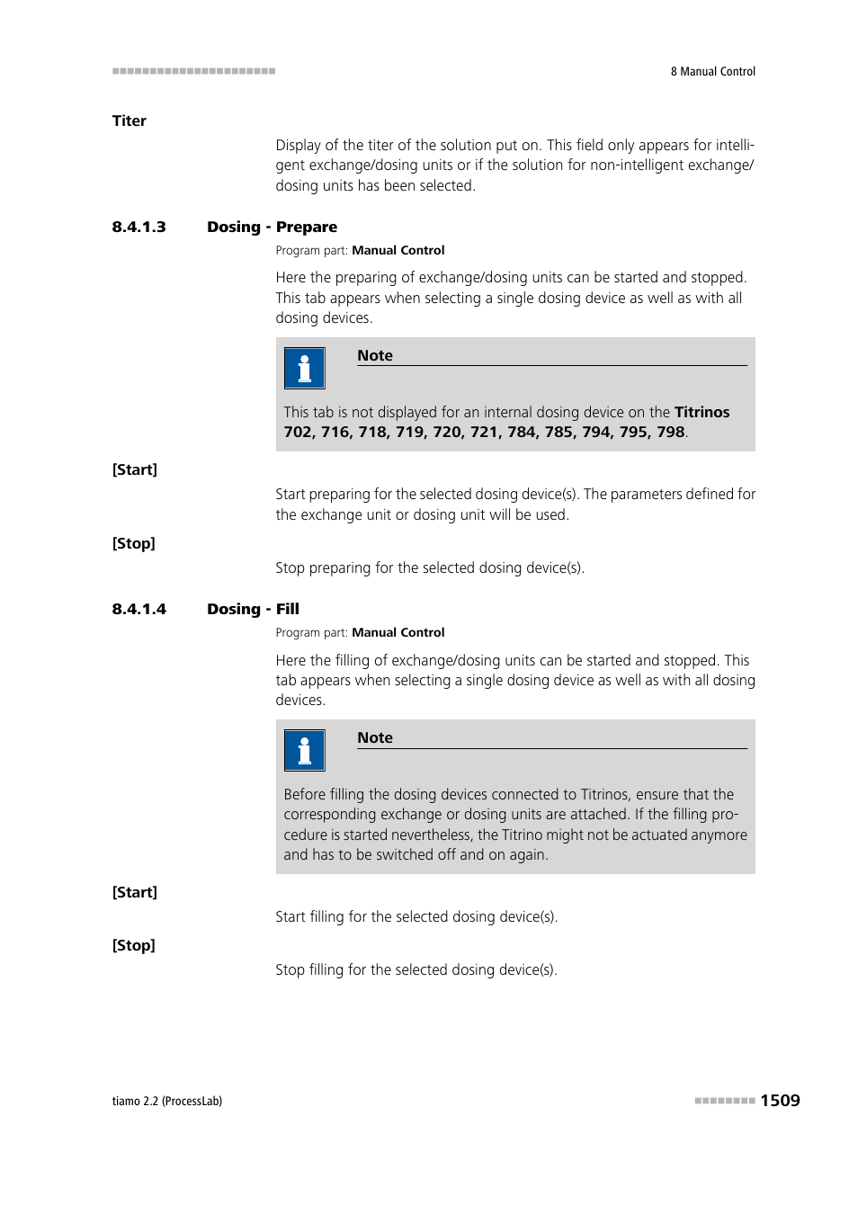 3 dosing - prepare, 4 dosing - fill, Prepare | Fill | Metrohm tiamo 2.2 (ProcessLab) User Manual | Page 1525 / 1644