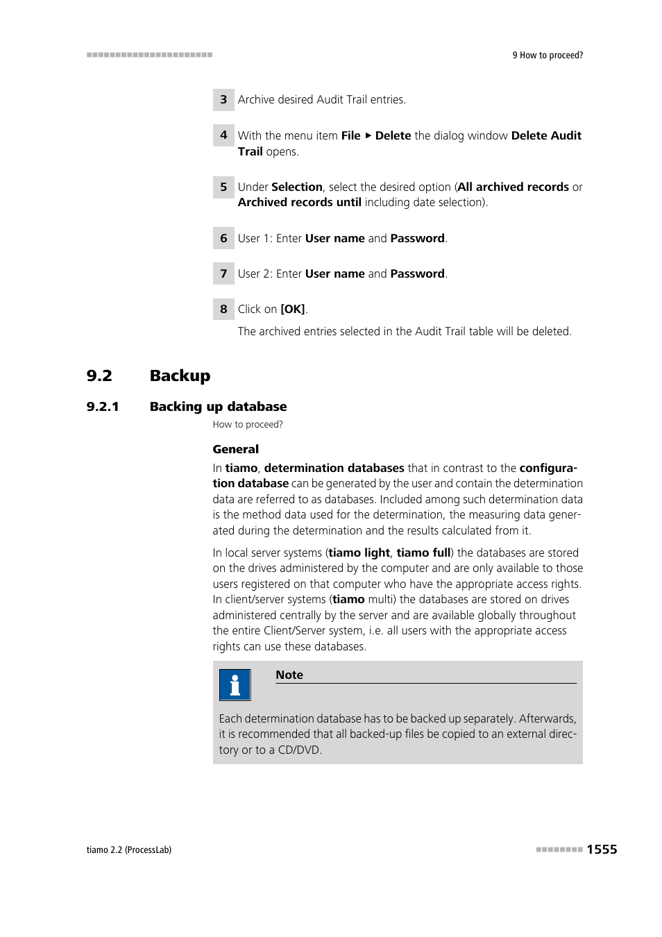 2 backup, 1 backing up database, Backup 5 | Backing up database 5 | Metrohm tiamo 2.2 (ProcessLab) User Manual | Page 1571 / 1644