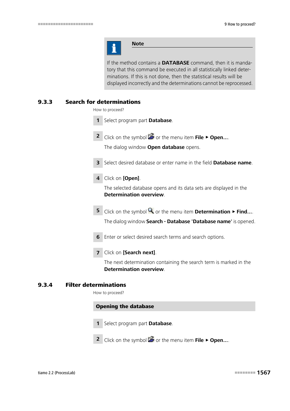 3 search for determinations, 4 filter determinations, Search for determinations 7 | Filter determinations 7 | Metrohm tiamo 2.2 (ProcessLab) User Manual | Page 1583 / 1644