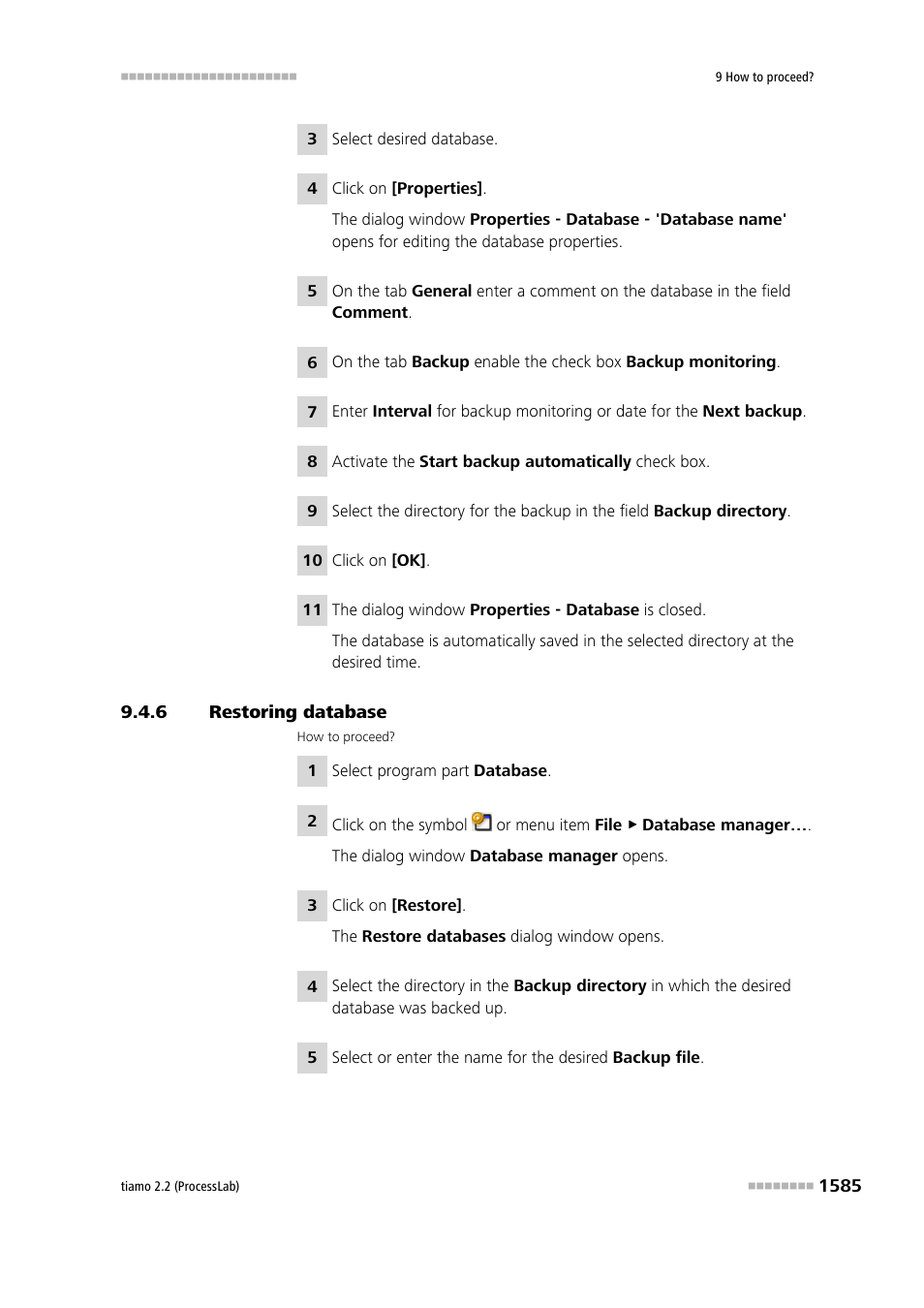 6 restoring database, Restoring database 5 | Metrohm tiamo 2.2 (ProcessLab) User Manual | Page 1601 / 1644