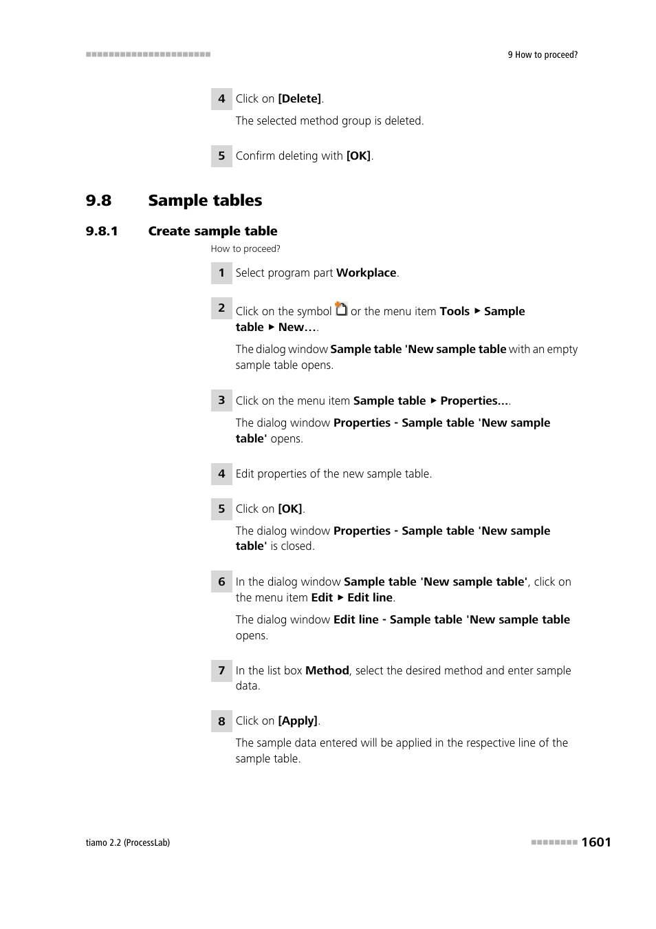 8 sample tables, 1 create sample table, Sample tables 1 | Create sample table 1 | Metrohm tiamo 2.2 (ProcessLab) User Manual | Page 1617 / 1644