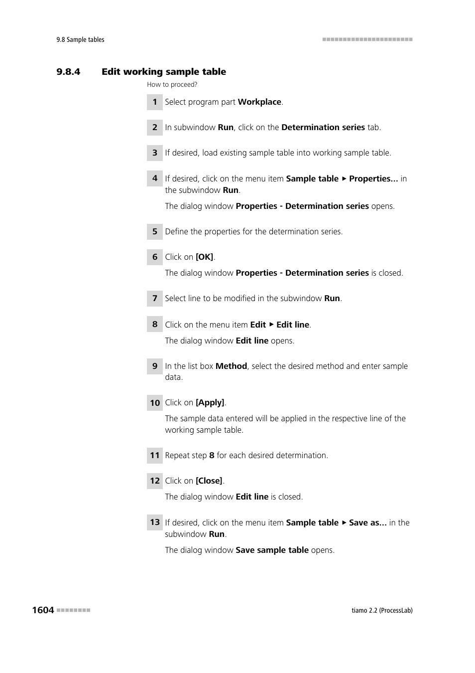 4 edit working sample table, Edit working sample table 4 | Metrohm tiamo 2.2 (ProcessLab) User Manual | Page 1620 / 1644