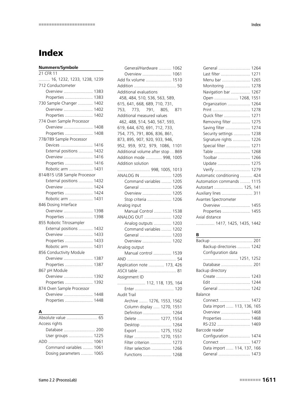 Index | Metrohm tiamo 2.2 (ProcessLab) User Manual | Page 1627 / 1644