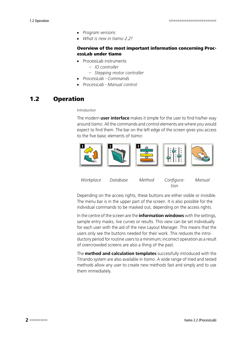 2 operation, Operation, Program interface: easy to operate and configure | Metrohm tiamo 2.2 (ProcessLab) User Manual | Page 18 / 1644