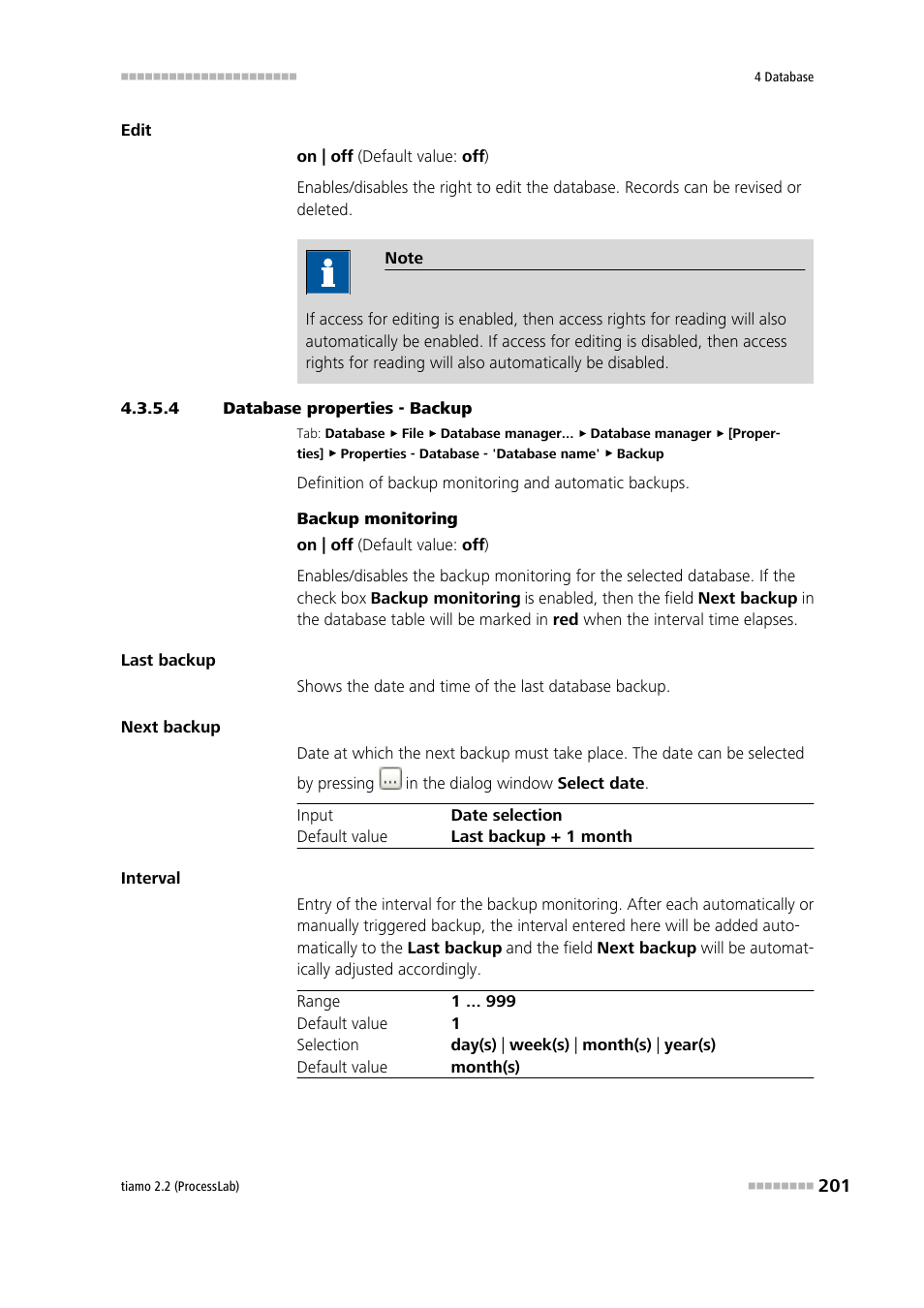 4 database properties - backup, Backup | Metrohm tiamo 2.2 (ProcessLab) User Manual | Page 217 / 1644