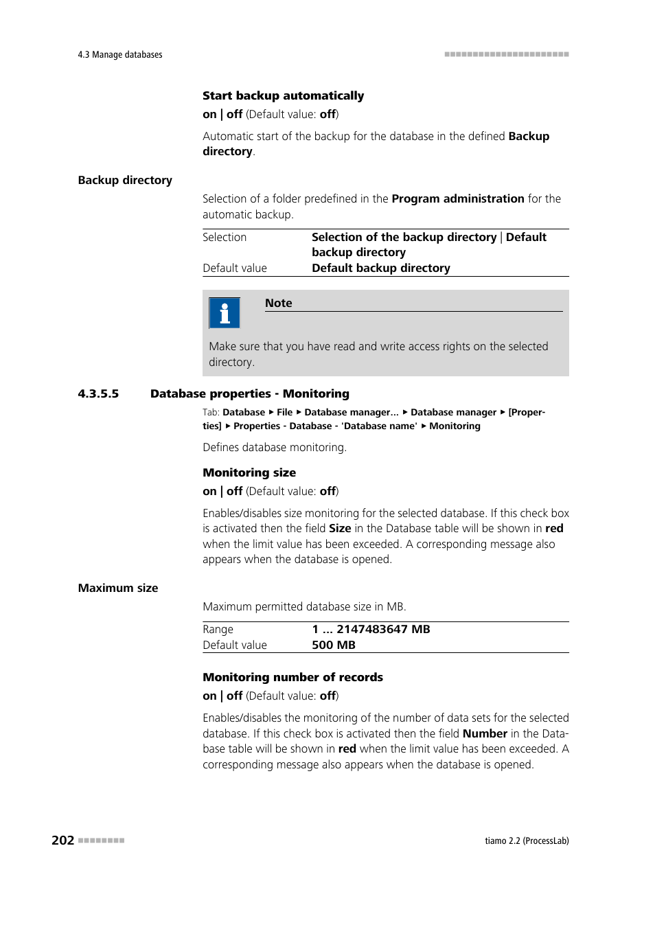 5 database properties - monitoring, Monitoring | Metrohm tiamo 2.2 (ProcessLab) User Manual | Page 218 / 1644