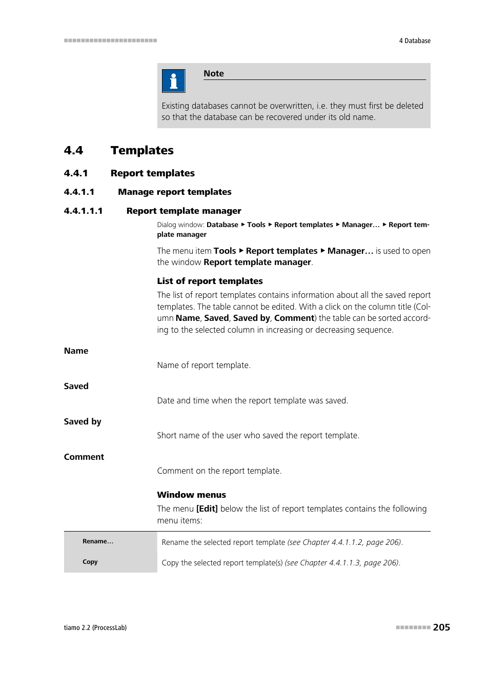 4 templates, 1 report templates, 1 manage report templates | 1 report template manager, Templates, Report templates, Edit report template | Metrohm tiamo 2.2 (ProcessLab) User Manual | Page 221 / 1644