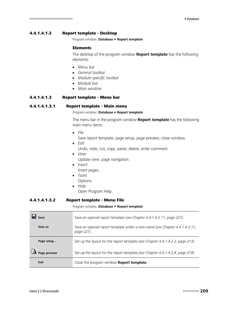 2 report template - desktop, 3 report template - menu bar, 1 report template - main menu | 2 report template - menu file | Metrohm tiamo 2.2 (ProcessLab) User Manual | Page 225 / 1644