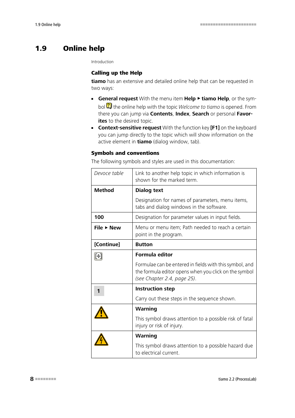 9 online help, Online help, Comprehensive online help | Metrohm tiamo 2.2 (ProcessLab) User Manual | Page 24 / 1644