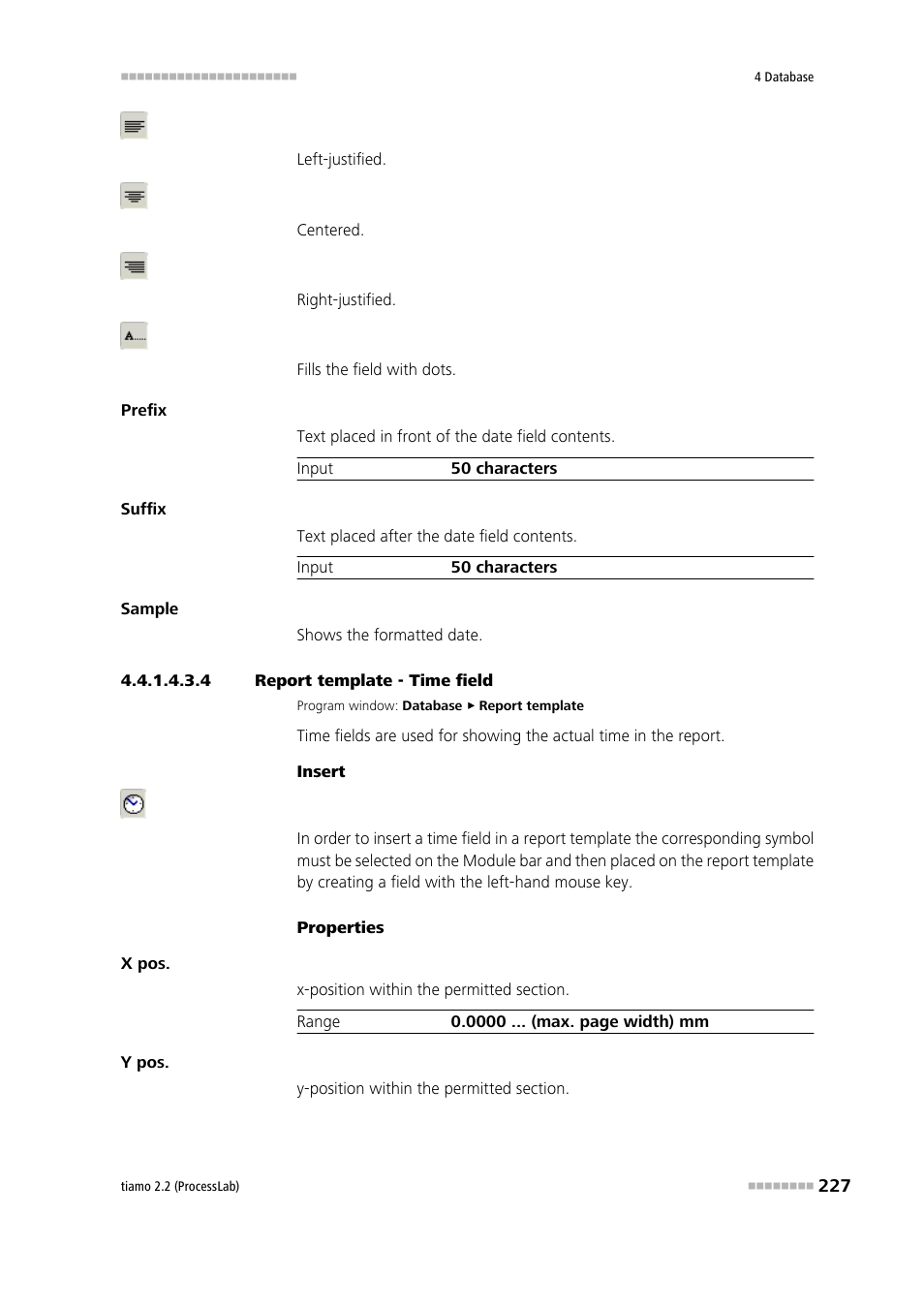 4 report template - time field, Time field | Metrohm tiamo 2.2 (ProcessLab) User Manual | Page 243 / 1644