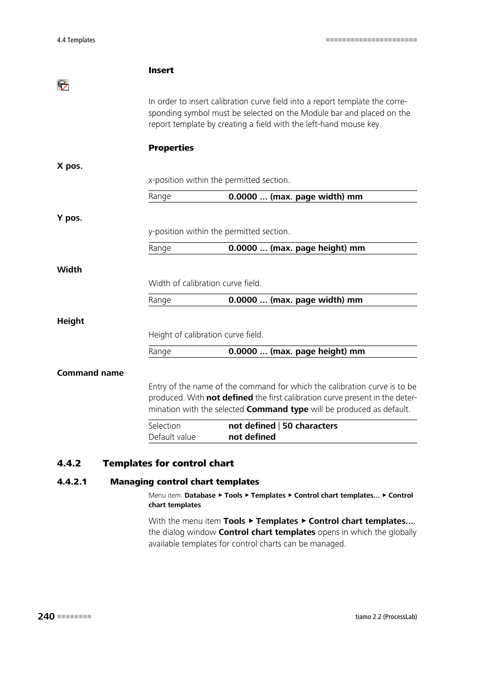 2 templates for control chart, 1 managing control chart templates, Templates for control chart | Edit templates for control charts | Metrohm tiamo 2.2 (ProcessLab) User Manual | Page 256 / 1644