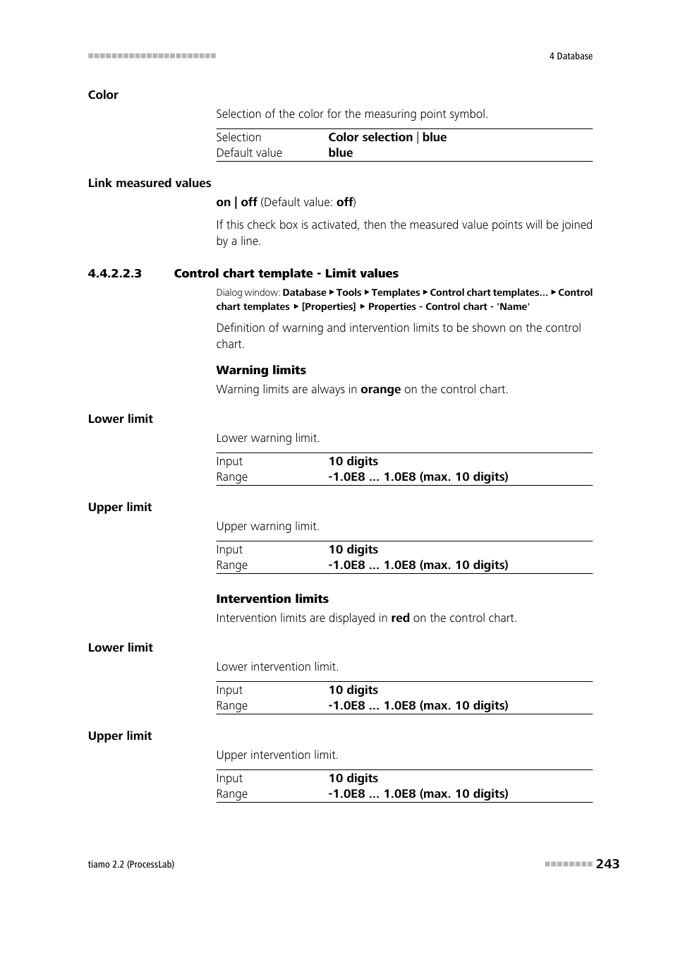 3 control chart template - limit values, Limits | Metrohm tiamo 2.2 (ProcessLab) User Manual | Page 259 / 1644