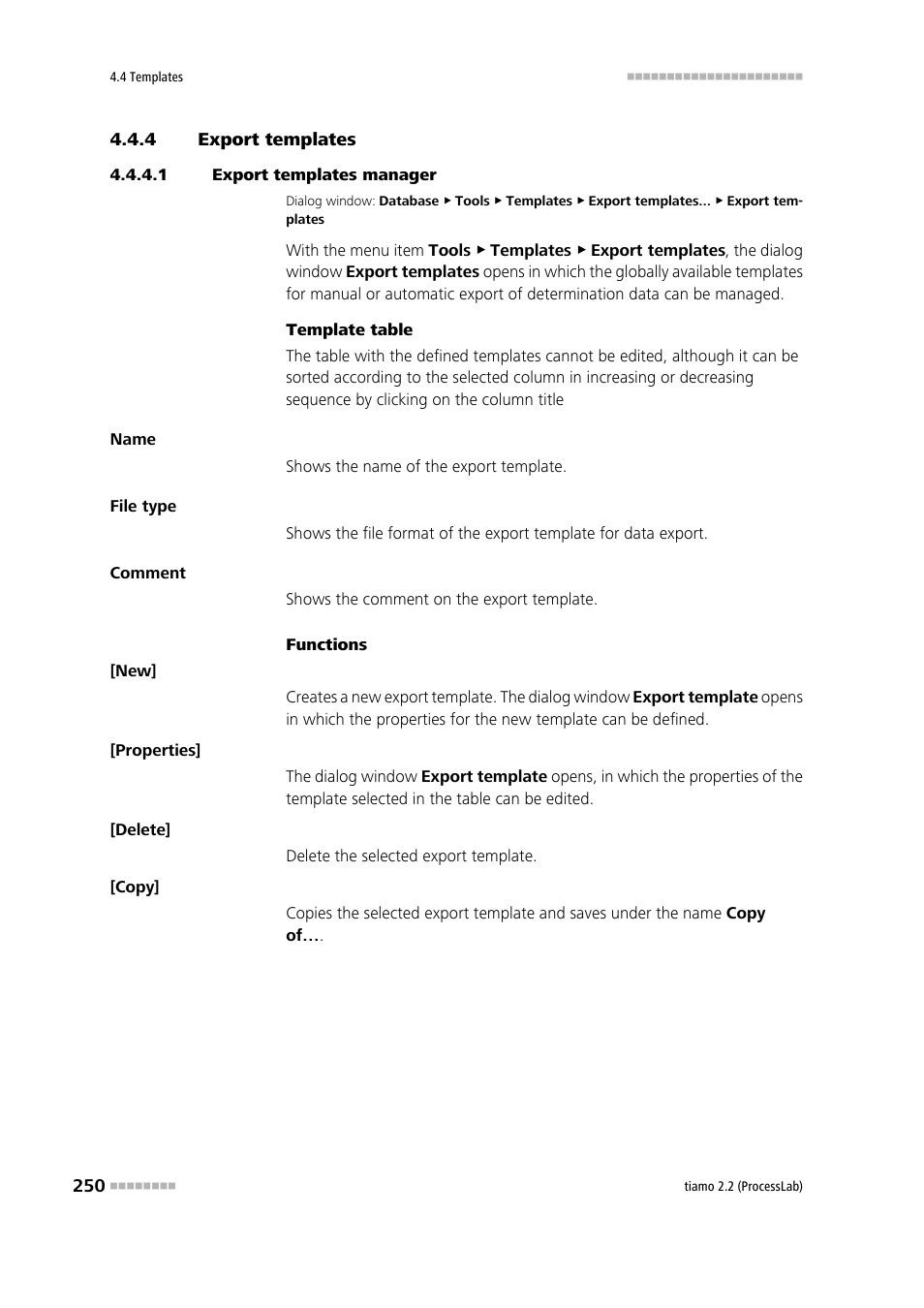 4 export templates, 1 export templates manager, Export templates | Edit export templates | Metrohm tiamo 2.2 (ProcessLab) User Manual | Page 266 / 1644