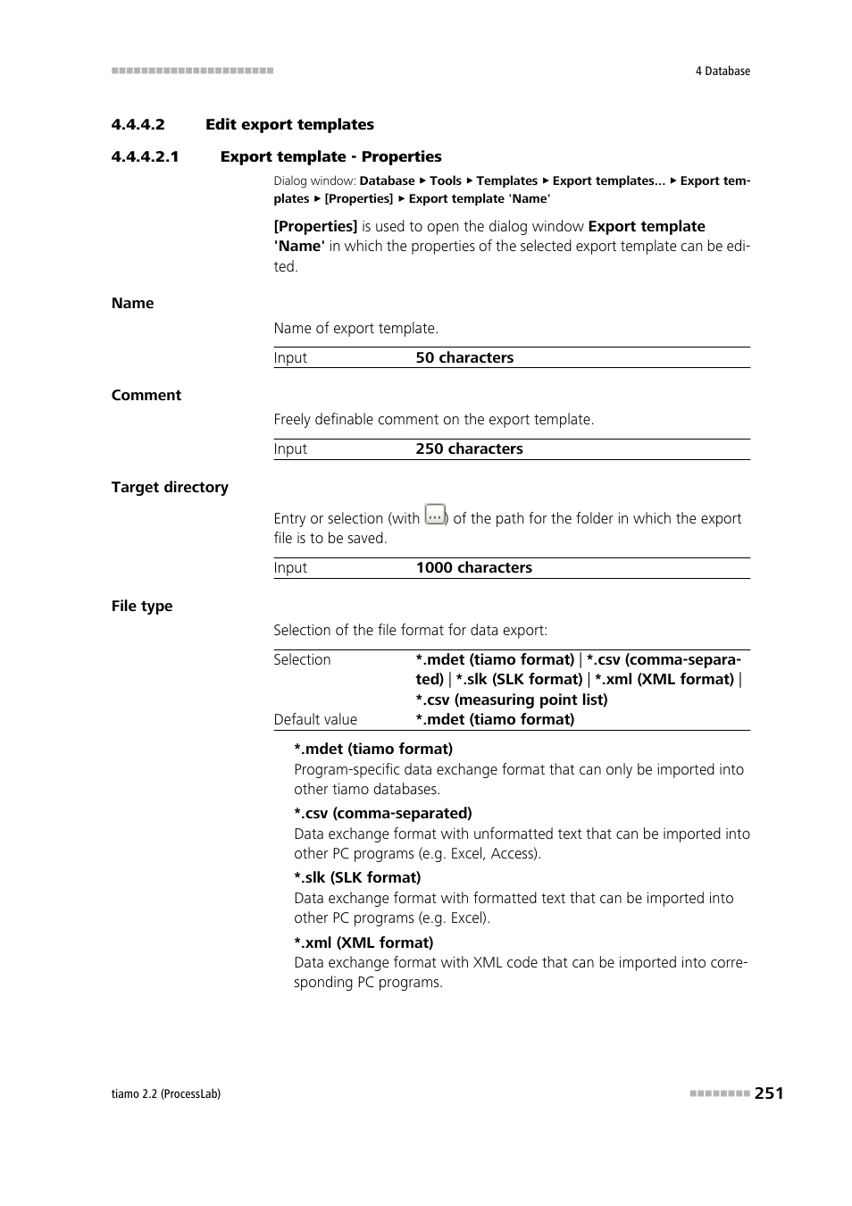 2 edit export templates, 1 export template - properties | Metrohm tiamo 2.2 (ProcessLab) User Manual | Page 267 / 1644