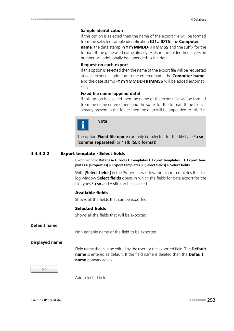 2 export template - select fields | Metrohm tiamo 2.2 (ProcessLab) User Manual | Page 269 / 1644