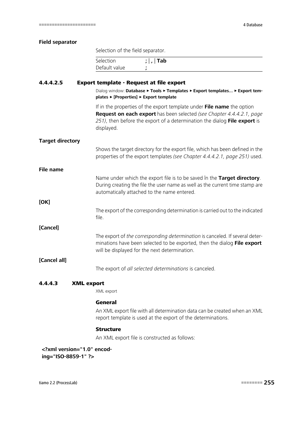 5 export template - request at file export, 3 xml export | Metrohm tiamo 2.2 (ProcessLab) User Manual | Page 271 / 1644