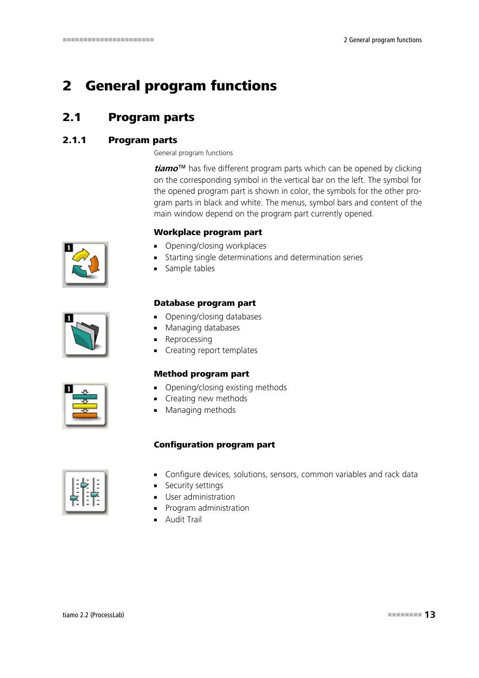 2 general program functions, 1 program parts, Program parts | Metrohm tiamo 2.2 (ProcessLab) User Manual | Page 29 / 1644