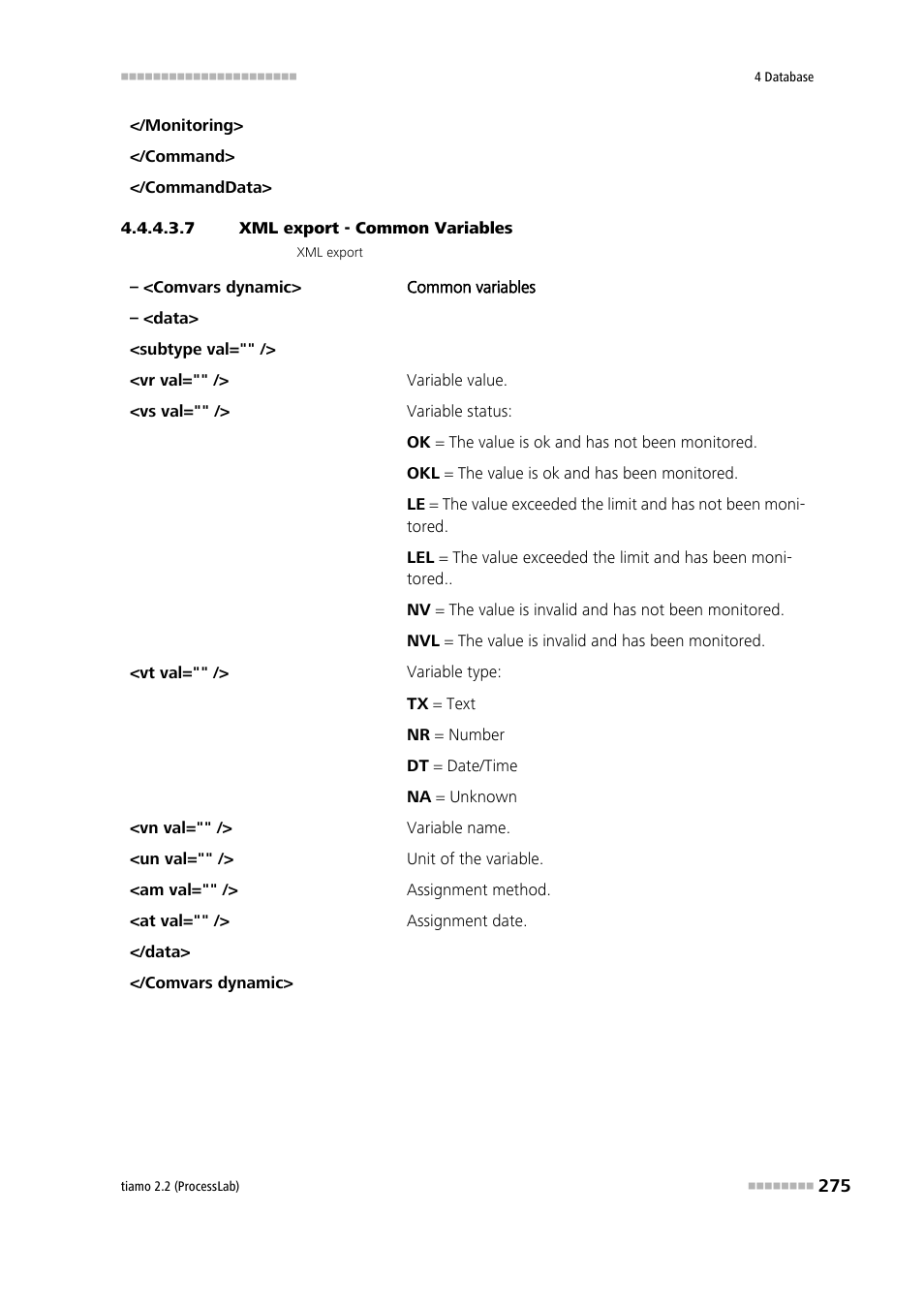 7 xml export - common variables | Metrohm tiamo 2.2 (ProcessLab) User Manual | Page 291 / 1644