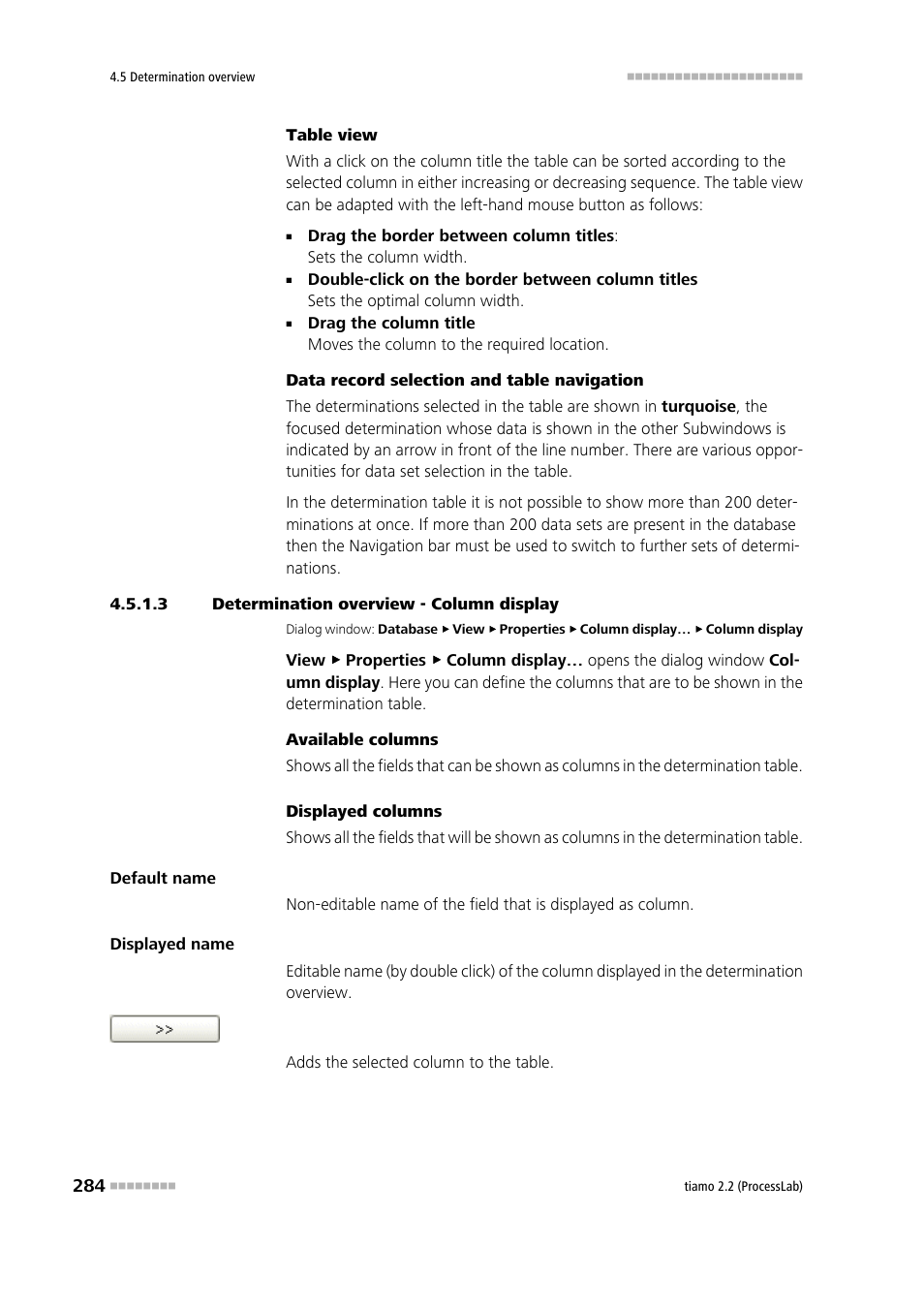 3 determination overview - column display | Metrohm tiamo 2.2 (ProcessLab) User Manual | Page 300 / 1644