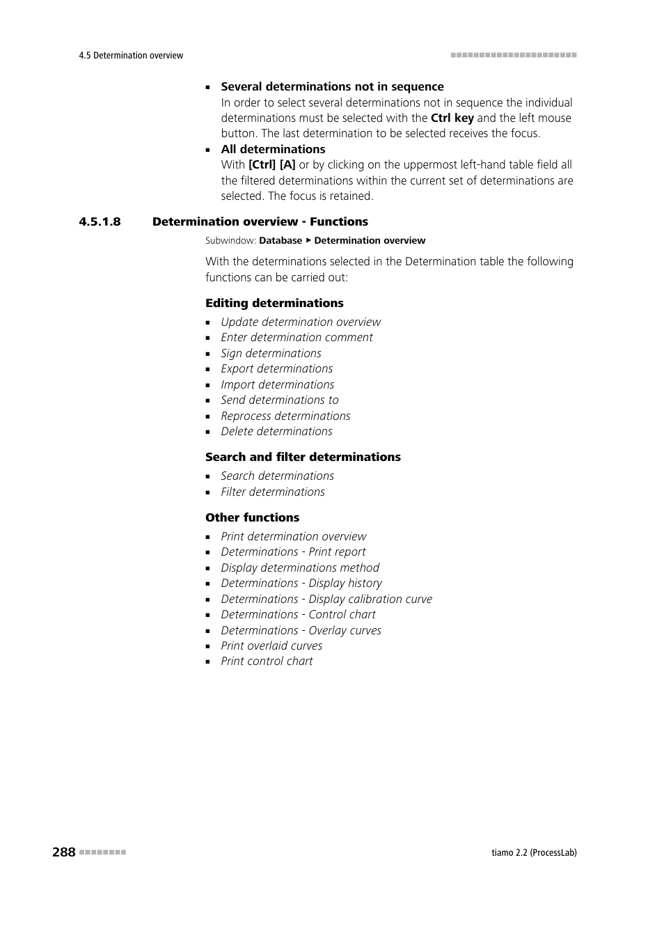 8 determination overview - functions, Overview of functions | Metrohm tiamo 2.2 (ProcessLab) User Manual | Page 304 / 1644