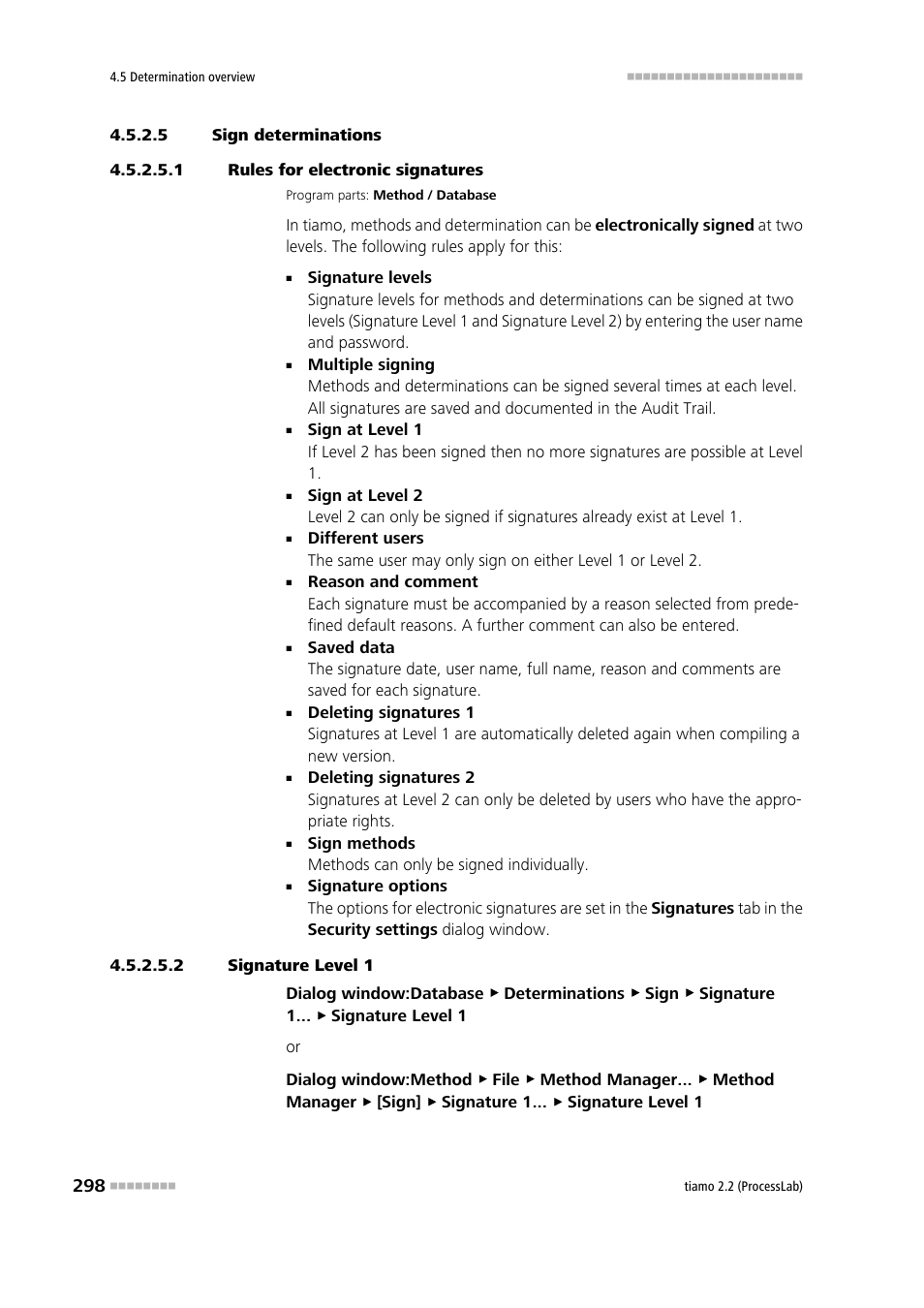 5 sign determinations, 1 rules for electronic signatures, 2 signature level 1 | Metrohm tiamo 2.2 (ProcessLab) User Manual | Page 314 / 1644