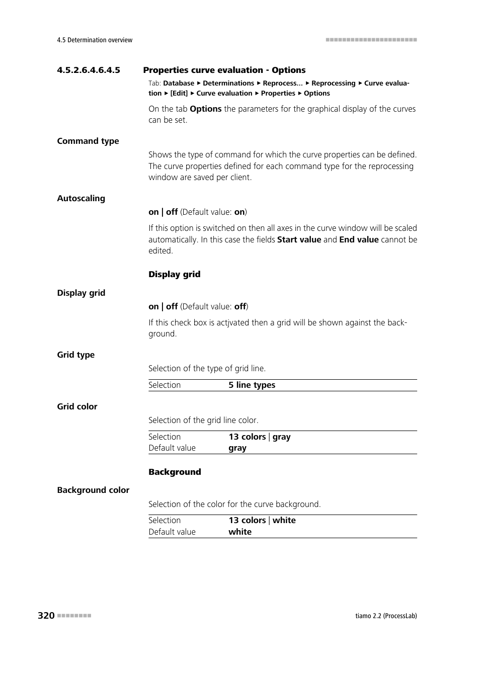 5 properties curve evaluation - options, Options | Metrohm tiamo 2.2 (ProcessLab) User Manual | Page 336 / 1644