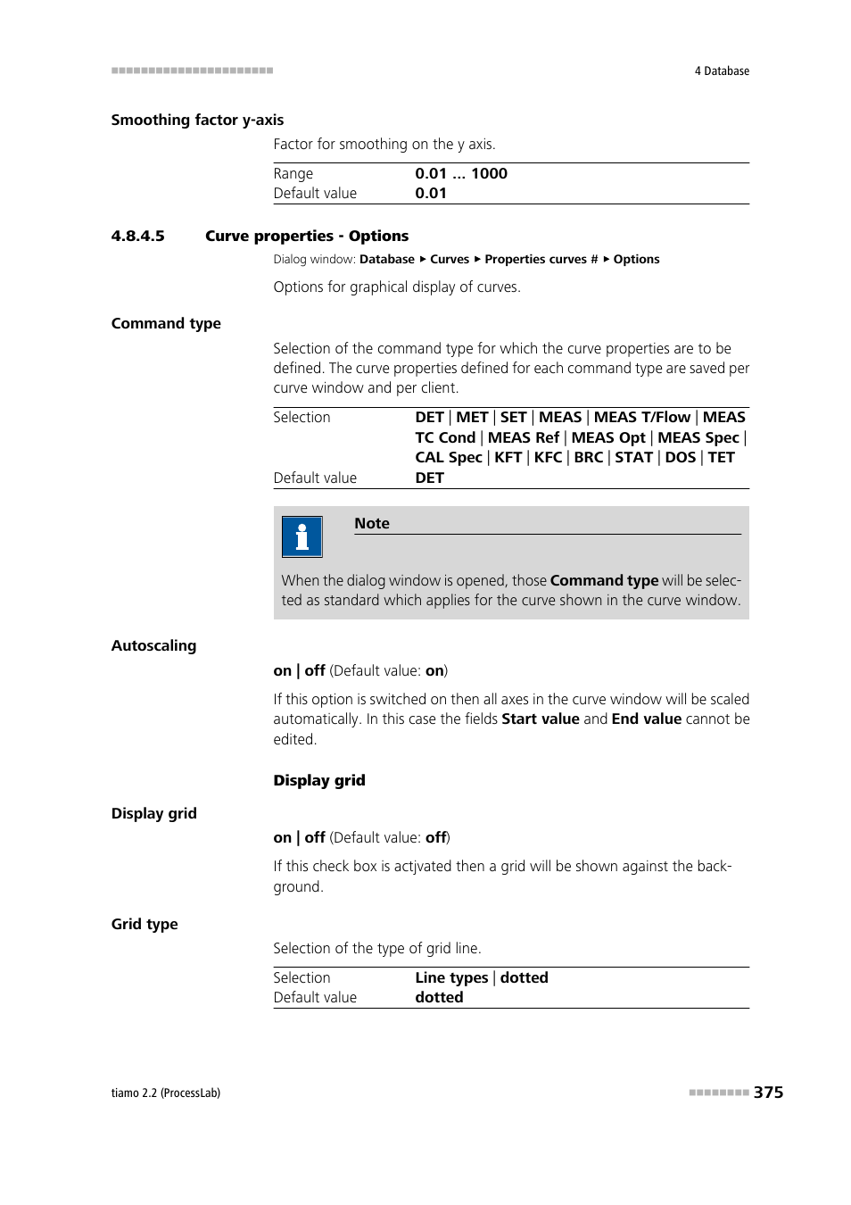 5 curve properties - options, Options | Metrohm tiamo 2.2 (ProcessLab) User Manual | Page 391 / 1644